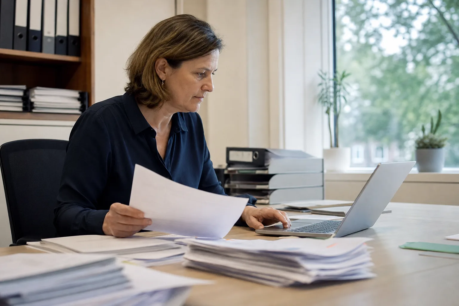 Administratief werk op een klein Nederlands kantoor. Beeld bij het artikel: Wat hoort er minimaal in je verwerkingsregister en wat voeg je zelf toe?