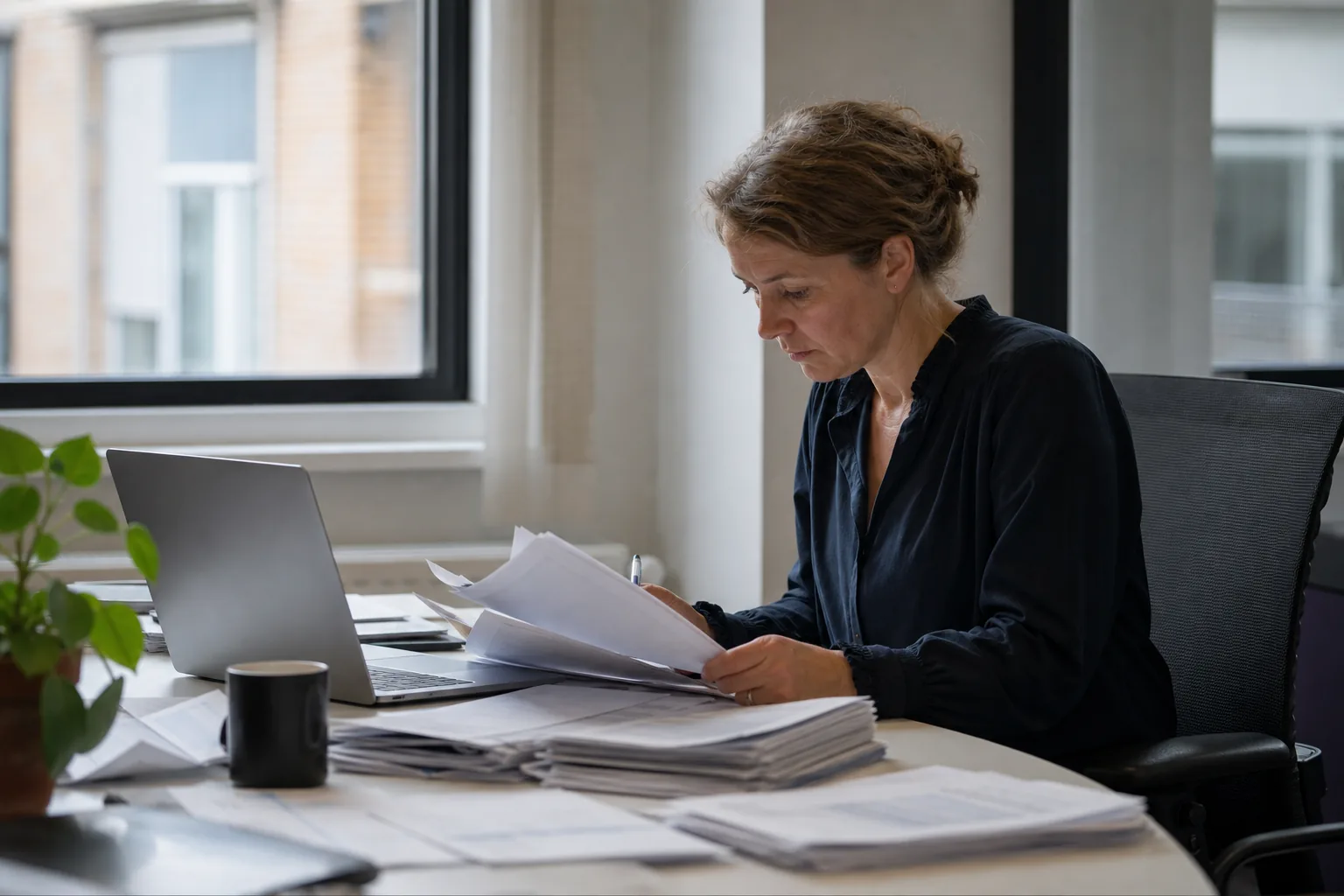 Administratief werk op een klein Nederlands kantoor. Beeld bij het artikel: Hoeveel kost een AVG-register je per jaar als je alle uren meerekent?